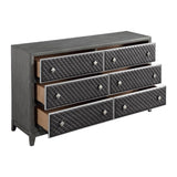 ZUN Modern Styling Bedroom 1pc Dresser of 6 Drawers Faux Leather Upholstered Gray Classic Design Wooden B011P186573