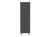 70.8H" Tall Narrow Storage Cabinet with 5-Tier Shelf, 3 Broom Hangers and Metal hardware, Smokey Oak B097P167440