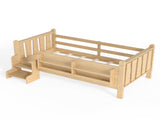 Twin Size Floor Bed with Storage Bookcases, Solid Wood Kids Floor Bed with Cute Stairs and W1580P430184