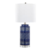 Casa 21" Contemporary Ceramic Table Lamp in Glossy Navy Crackle Ceramic, Polished Nickel, Clear B202P224016