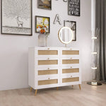 ZUN White Color 8 Drawers Chest of Drawers with Rattan Drawer Face Golden Legs and Handles W2139142764