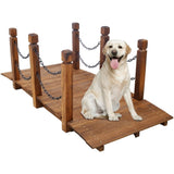 5 FT Wooden Garden Bridge, Stained Wood Arc Footbridge with Chain Railings for Backyard Creek Farm, W465P221155