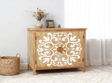 Rustic Wooden Accent Cabinet with Floral Carved Doors, 2 - Door Storage Cabinet for Living Room, W2295P365012