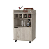 FM FURNITURE Crozier Bart Cart, with 1 shelf, 1 door and four built-in wine rack,Macadamia B128P321058