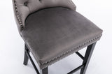 Contemporary Velvet Upholstered Barstools with Button Tufted Decoration and Wooden Legs, and Chrome W1143P177251
