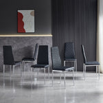 ZUN Black modern simple style dining chair leather chrome metal pipe diamond grid pattern restaurant W29964276