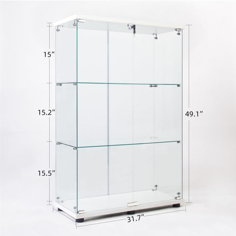 ZUN Two Door Glass Cabinet Glass Display Cabinet with 3 Shelves, White 81861862