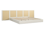 Capri Extended Headboard Cane Platform Bed, Antique White Polyester B2719P385740