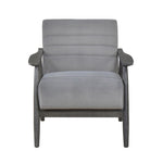 ZUN Casual Transitional Accent Chair 1pc Gray Velvet Upholstery Solid Wood Frame Living Room Furniture B011P264608