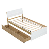 Modern Twin Bed Frame With 2 Drawers For White High Gloss Headboard and Footboard With Light Oak W697131330