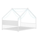 Full Size House Bed with Roof and Colorful Lights, Metal Bed Frame with Slats and Legs, House Bed W1820P234583