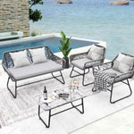 ZUN Outdoor Furniture 4 Piece wicker patio furniture set,glass table,With cushion,Suitable for patio, W2071P281624