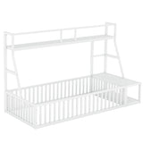 ZUN Twin Size Floor Bed Frame with Safety Fence, Metal Floor Bed with Desk and Storage Shelves, W1580P240067