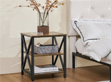 Industrial 3-Tier Wooded End Table with Metal Frame for Living Room, Rustic Brown 47629286