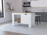 Vancouver 1-Door Kitchen Island with Open Shelf White and Macadamia B062103267