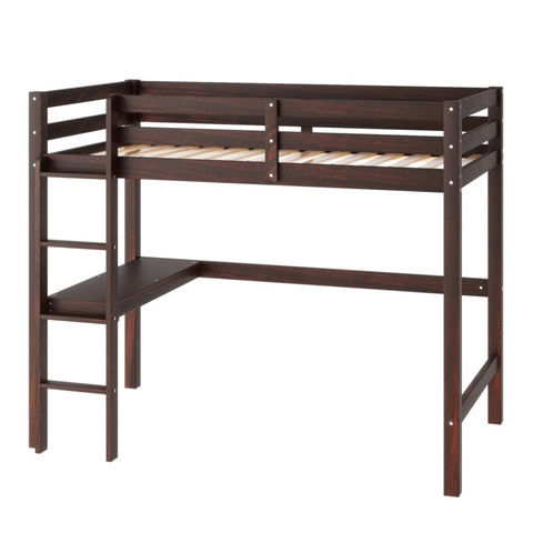 ZUN Twin Loft Pine Wood Bed with built-in desk, Safety Guardrails, Ladder,Espresso W504P148552