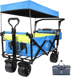 Collapsible Wagon cart with Removable Canopy, Large All Terrain Wheels, Brake, Adjustable 85122859