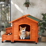 88*106*77cm Wooden Feral Dog House for Outdoor and Indoor, Pet House with Food Bowl& Food Storage 97181304