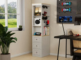 73" Tall Slim Storage Cabinet, 3-Tier Media Storage Cabinet with 3 Drawers and 2 Hooks, Bookcase W1120P327084