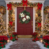 22" Christmas Wreath Creamy White Magnolia Elegant Holiday Door Decor, Indoor Outdoor Pinecone 52359282