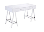 ZUN White High Gloss and Chrome Writing Desk with USB Port B062P209205