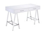 White High Gloss and Chrome Writing Desk with USB Port B062P209205