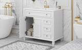 36" Bathroom Vanity with Sink, White Vanity Cabinet with Flip-Out Drawer, 3 Drawers, 2 Soft-Close N725P283623K