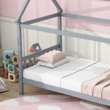 Twin House Bed with Headboard and Footboard, Twin Rubber Wood Bed with House Frame,Light Grey W504P225966