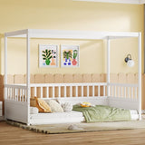 Twin Size Canopy Bed Frame with Guardrails for Kids,Floor Bed Twin with Four Poster Design,Kids W1858P252838