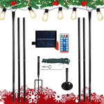 ZUN Set of 6 RC String Light Pole, 9 FT Lighting Stand with Horn Shape Hooks, LED Solar Bulbs for W2181P152206