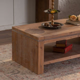 Rectangle Coffee Table with Solid Wood for Living Room, Large 2-Tier Rustic Coffee Table with W3158P297407