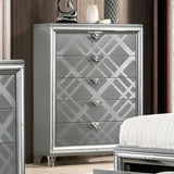 Contemporary Style 1pc Chest Acrylic Legs Embossed Art Deco Diamond Faux Drawers Handles Silver B2741P368921