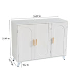 ZUN Sideboard Buffet cabinet with 3 doors and removable shelves, for living room, dining room, ivory W1705P179819