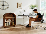 Arched Small Bookcase, Arched Storage Cabinet, Walnut Wooden Modern Arched Top Bookshelf with 3 W2557P428369