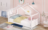 Twin Size House Bed Wood Bed, White N708P182785K