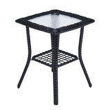 ZUN Outdoor Wicker Side Table, Rattan End Table with Glass Top, Patio Coffee Bistro Table for Indoor 93086851