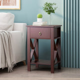 Side Intersection Style Bedside Table Coffee Table with Two-layer Drawer Brown 2pcs 14974804