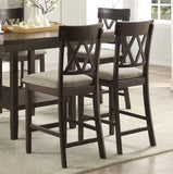 Dark Brown Finish Counter Height Chairs 2pc Set Double X-Back Design Lenin-like Fabric Padded Seat B01151376