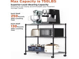 Heavy Duty Metal Storage Shelving Unit with Wheels, 3 Tier Wire Rack, 750 lbs Load Capacity, 98167594
