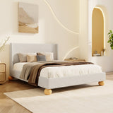 ZUN Modern Boucle Upholstered Platform Bed with Wingback Headboard and Round Wooden Legs, Beige,King WF531853AAB