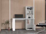 White Computer Desk with 4-Tier Bookcase and 1-Door Cabinet B062111728