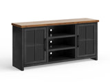 67 inch TV Stand Console for TVs up to 80 inches, No Assembly Required, Black and Whiskey Finish B108P160146