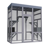 62.6" Wooden Outdoor Catio for Cats, Large Cat Enclosure with Waterproof Roof, 2 Napping House, W773P315772