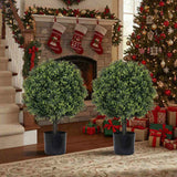 2PCS Set 22in Artificial Trees Natural Topiary Boxwood Ball Artificial Plants Evergreen Potted 75813019