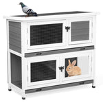 ZUN 2 Story Solid Wood Rabbit Hutch Bunny Cage with 2 Large Main Rooms, Indoor Outdoor Rabbit House 22351833