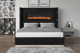 Upholstery Wooden Queen Bed with Ambient lighting in Black Velvet Finish B00977487