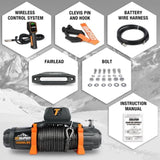 ZESUPER 12V 13500 lb Load Capacity Winch Synthetic Rope Hook Winch Kit Waterproof IP66 W121863300