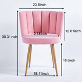 Modern pink dining chair with iron tube wood color legs, shorthair cushions and W23464147