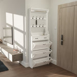 ZUN NEW White color shoe cabinet with 3 doors 2 drawers with hanger,PVC door with shape ,large space for W1320137989