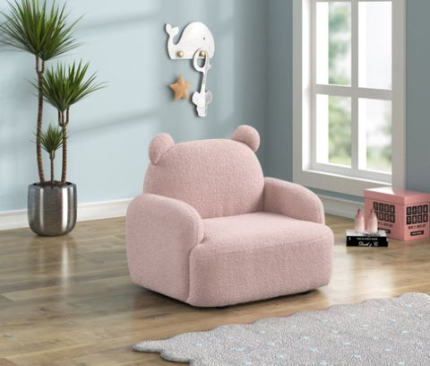 ZUN Raelynn 25.5"W Pink Teddy Velvet Bear-Shaped Kids Armchair B061P236754